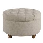 Homepop Home Decor | Large Button Tufted Woven Round Storage Ottoman | Ottoman with Storage for Living Room & Bedroom (Light Tan)