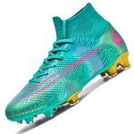 VTASQ Football Boots Men's High Top Spike Soccer Shoes Breathable Turf Training Shoes Boys Junior Outdoor Professional Athletics Sneakers for Unisex Green UK 9.5