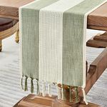 Wracra Linen Table Runner, Farmhouse Macrame Table Runners 48 Inches Long for Dining Table Decor, Wedding, Party and Dresser Decor (Sage Green,48")