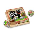 Melissa & Doug Farm Wooden Cube Puzzle with Storage Tray - 6 Puzzles in 1 (16 pcs), Multicolor