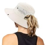 INOGIH Women's Outdoor UV-Protection-Foldable Sun-Hats Mesh Wide-Brim Beach Fishing Hat with Ponytail-Hole (Beige)