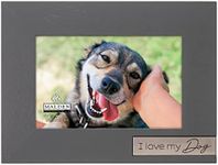 Malden International Designs 4x6 I Love My Dog Picture Frame Gray Wood Grain MDF Frame Silver Finish Diecast Metal Inset Attachment