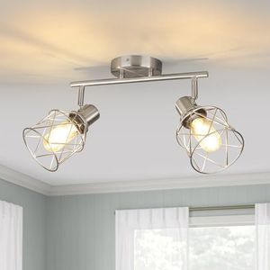 WILON Industrial 2 Light Track Lighting Kit, Modern Track Lighting Fixtures Brushed Nickel Flush Mount Ceiling Light Rotatable Light Head E26 Base Ceiling Spotlight for Kitchen Dining Room Hallway