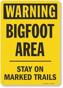 SmartSign 14 x 10 inch “Warning - Bigfoot Area, Stay On Marked Trails” Sasquatch Metal Sign, 40 mil Laminated Rustproof Aluminum, Black and Yellow