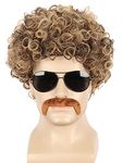 Yuehong Short Curly Afro Mens Wig 70s Disco Dirt Bag Wig With Mustache Set Halloween Fashion Wigs