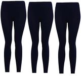 3 Pack Girls Kids Children Plain Stretchy 95% Cotton Leggings Ages 5 to 13 (11-12 Years, 3 Pack Black)