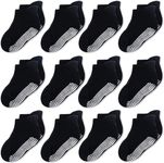 CozyWay Non-Slip Ankle Style Socks Baby Socks Toddler Socks with Grippers, 12 Pack for Baby Boys and Girls, Solid Black, 1-3 Years