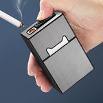 Cigarette Case with Lighter - 2 in 1 USB Rechargeable Flameless Windproof Electric Lighter Cigarettes Box for Whole Package 84mm 20pcs -Scratch Resistant Hard Case with Solid Magnetic Flip Top Closure