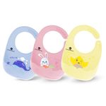 StarAndDaisy Reusable Silicone Baby Bib with Adjustable Buttons for Mess-Free Feeding, Weaning, and Easy Cleaning and Waterproof. (PACK OF 3-PRINTED MULTICOLOR)