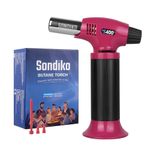 Sondiko Butane Torch Lighter S400, Refillable Kitchen Torch with Safety Lock and Adjustable Flame for Desserts, Creme Brulee, and Baking, ‎Pink&Black