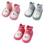 FedMois 3 Pairs Baby boys Girls Non-Skid Indoor Slipper Shoes Socks, Pink, Red and Green, 6-12 Months