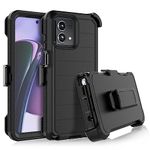 Njjex Rugged Case for Moto G Play 5G 2024, for Motorola G Play 5G / G 5G 2024 Case w/Belt Clip Holster, Built-in Screen Protector Heavy Duty Locking Swivel Holster Kickstand Hard Phone Cover [Black]