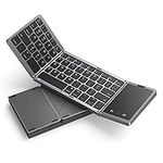 Seenda Foldable Bluetooth Keyboard with Upgraded Large Touchpad, Rechargeable keyboard UK layout Mini keyboard for IOS Android Windows PC Tablet Smartphone (Leather Version)