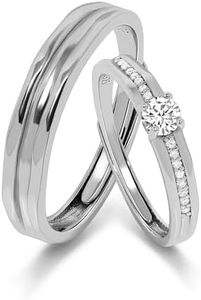 Meissa 925 Stelring Silver Wide Wedding Band for Men Handmade Diamond Ring for Women Matching Promise Rings Size Adjustable Couple Ring Set, Set of Two Rings