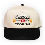 Vintage Trucker Hat Collection | Cowboy Cowgirl Country Western Retro | Premium Embroidered Snapback Hat for Men & Women, Cowboys & Tequila (Black/Tan), One Size