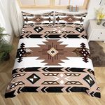 Western Decor,Vintage Exotic Indian Geometry Duvet Cover Boho Western Bedding Sets Queen,Ethnic Tribal Arrow Comforter Cover Aztec Bed Set,Western Home Decor Farmhouse Decor,White Brown