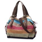 SNUG STAR Multi-Color Striped Canvas Handbag Cross Body Should Purse Bag Tote-Handbag for Women (Multi Color-03)