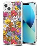 Ringke Fusion Design Compatible with iPhone 13 Case, Transparent Hard Back with Holographic Floral Girls Women Design Panel Shockproof TPU Bumper Phone Cover - Vivid Flowers