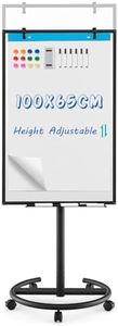 COSTWAY Flip Chart Mobile Whiteboard, 100x65cm Height Adjustable Dry Erase Board with Stand, Paper Clips, Magnets, Markers and Eraser, Standing Magnetic Whiteboard for Home Office School (Black)