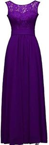 LuckyMjmy Lace Long Bridesmaid Dress Formal Ball Gown Party Prom Wedding Dress, Purple, 4X-Large