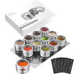 HOMGEN 12Pack Magnetic Spice Jars Set Stainless Steel Magnetic Spice Containers 100ml/3.4oz Magnetic Spice Jars for Fridge BBQ Magnet Spice Tins Set Magnetic Spice Pots with Lids for Kitchen