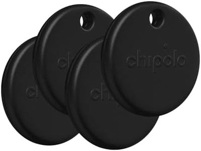 Chipolo POP Tracker Tag - Colorful, Compatible, Loud Bluetooth Tracker with Call Your Phone & Out of Range Alert, Works with Apple Find My or Google's Find My Device - 4 Pack (Black)