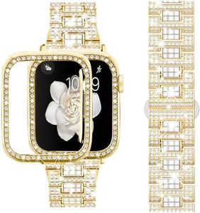 SUPOIX Compatible with Apple Watch Band S10 46mm + Case, Luxury Shiny Diamond Replacement Strap for Women & Soft TPU Case for iWatch Series 10(46mm,Gold)