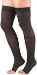 Truform Women's Compression Stockings, 20-30 mmHg, Thigh High Length, Open Toe, Opaque, Black, Small