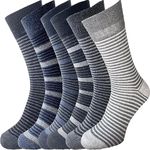 ZombaFlo 6 Pair Diabetic Socks for Men Non Elastic Soft Grip Comfortable Loose Tops cotton Rich Stay Up Socks UK Size 6-11 Multipack (Stripes)