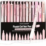 Four Candies 14Pack Pastel Gel Ink Pen Set,Cute Retractable 0.5mm Fine Point Pen,Note Taking Aesthetic Pens,12 Pack Black Ink Pens with 2Pack Highlighter, Smooth Writing Pens for School, Office (Pink)