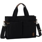 Canvas Tote Bag for Women, Vaschy Casual Sturdy Work Satchel Teachers Tote Purse with Zippers Pockets Crossbody Shoulder Bag Black