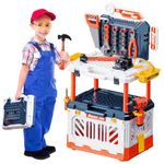 deAO Kids Workbench Childs,Toy Tools for Kids, Tool Bench for Toddlers, Kids Tool Station,Realistic and Electric Drill, 90 Pcs Transformable Kids Tool Set, 4 in 1 Pretend Play Kids Construction Toys