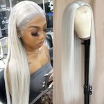 Maycaur Platinum White Synthetic Hair Wigs with Natural Hairline Long Straight Women's Wig 24 Inch Heat Resistant Synthetic No Lace Wigs for Fashion Women