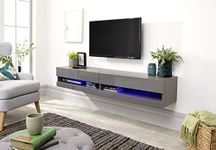 GFW Galicia Wall Mounted High Gloss Featuring A LED Downlight, This Floating TV Unit Console & Television Stand for Living Entertainment Room with Storage Shelves, Engineered Wood, Grey, 180cm