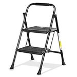 Lifetime Home 2-Step Ladder with Wide Anti-Slip Platform & Thick Rubber Feet - Lightweight Heavy Duty Foldable & Portable - 330 lbs Capacity, Steel Frame, Rubber Handgrip, Folding Step Stool - Black