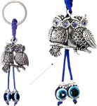 LUCKBOOSTIUM Owl Duo Keychain with Blue Crystal Eyes and Evil Eye - Versatile Gift and Decoration for Home, Bags, Purse & Car - Elegant Charm Accessory Symbolizing Blessing and Prosperity (2” x 4.5”)