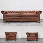 LUSTRE ENTERPRISE Pristine Leatherette Chesterfield Five Seater 3+1+1 Sofa Set | Best Sofa Set for Living Room Tan