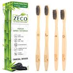 Premium Bamboo Toothbrush for Kids 7-9 & Ultra Soft Toothbrush for Adults Pack of 4, Charcoal Bristles Toothbrush Medium for Adults, 2 Kids Toothbrush 6-9 Years, Bamboo Brush Combo Pack Offer