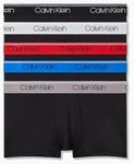 Calvin Klein Men's Micro Stretch Low Rise Trunk, Black Bodies with Lake Blue/Cherry Kiss/Dahlia/Moss Grey/Eiffle Tower Waist Bands, Small (Pack of 5)