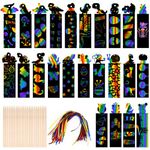 OSLINE 48 PCS Party Bag Fillers for Kids Scratch Art Paper,Rainbow Scratch Art Bookmark DIY Craft Kits for Kids,Easter Gifts for kids Girls Boys Presents,Birthday Gift Tags,Wooden Stylus and Ribbons