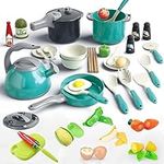 Yagosodee 41pcs Kitchen Toys Set, Play Kitchen Accessories for Toddler Pretend Play Cooking Toys Cookware Utensils Cutting Play Food Learning Gift for Girls Boys 3 4 5 6 Years Old Green