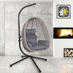 GOODS EMPORIUM Luxury Folding Hanging Rattan Egg Swing Chair Patio Garden Cocoon Relaxing Hammock with Cushions (Grey, Single)