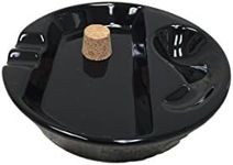 Hankstar Black Ceramic Single Pipe Rest and Double Cigar Ashtray for Patio Use