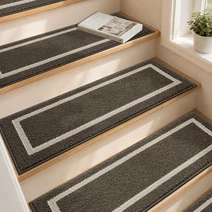 COSY HOMEER Soft Stair Treads Non-Slip Carpet Mat 28inX9in,10pcs Brown