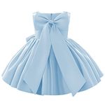 IDOPIP Flower Girl Bowknot Tutu Dress for Kids Baby Wedding Bridesmaid Birthday Party Pageant Formal Dresses Toddler Little Princess First Communion Baptism Christening Dance Prom Gown Blue 3-4 Years