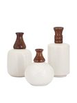 IMAX Beth Kushnick Wood Topped Ceramic Vases - Set of 3, 5.5x5.5x11