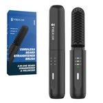 VIKICON Cordless Beard Straightener for Men, Rechargeable Heated Beard Brush, Fast-Heating Beard Comb, 3 Heat Settings, Anti-Scald, Mini Beard & Hair Straightening Brush for Travel & Daily Use, Black