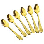 Axiom Golden Spoon Stainless Steel Cutlery Set. 6 Pieces Premium Silverware Spoons With Champagne Gold Colour Plating - 18 Cm