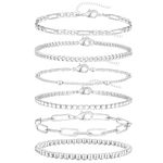 adoyi Dainty Gold Silver Chain Bracelets Set for Women Girls 14K/18K Real Gold Plated Layered Link Chain Bangle Bracelets Pack for Women Adjustable Stackable beaded Bracelets Jewelry Gifts,