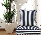 The Furnishers Multipurpose 40x40x8 CM Woven Fashionable High Densitiy Foam Cushion Set for Floor, Patio, Chair and Balcony Garden Seating - Navy Blue Stripe Set, Small Size - 16x16x3 Inch